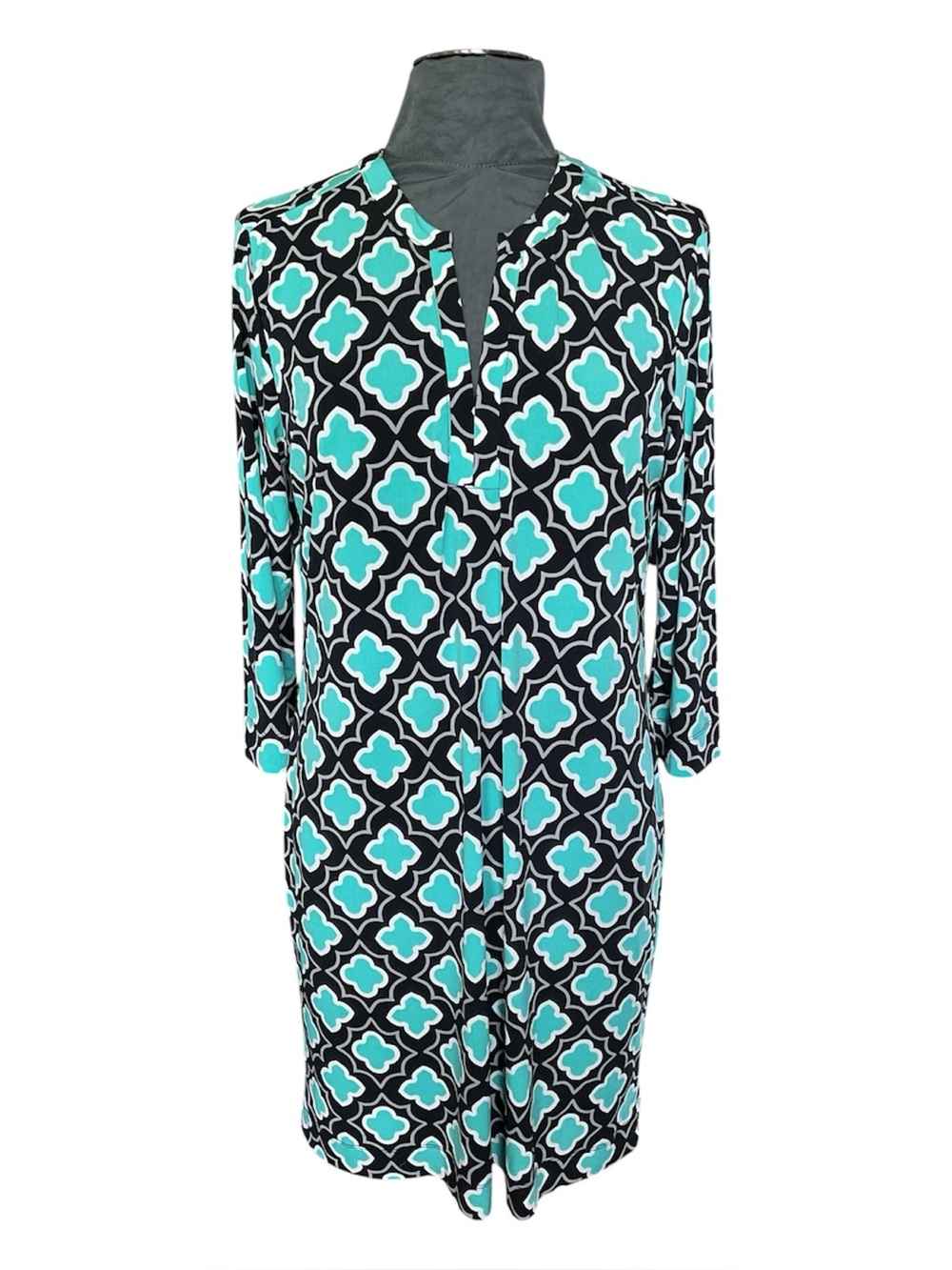 Banana Republic Geometric Aqua & Black Tunic Dress, Size L.